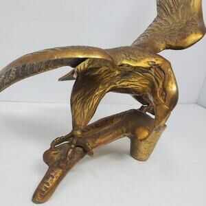 Vintage Brass Eagle on small  wooden branch in Excellent condition 12" Tall